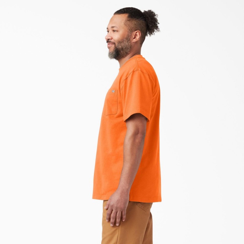 Men's Dickies Heavyweight Neon Short Sleeve Pocket T-Shirt Orange | 546710YTU