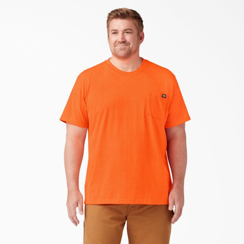 Men's Dickies Heavyweight Neon Short Sleeve Pocket T-Shirt Orange | 546710YTU