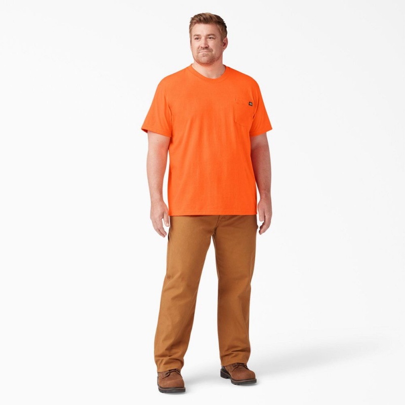 Men's Dickies Heavyweight Neon Short Sleeve Pocket T-Shirt Orange | 546710YTU