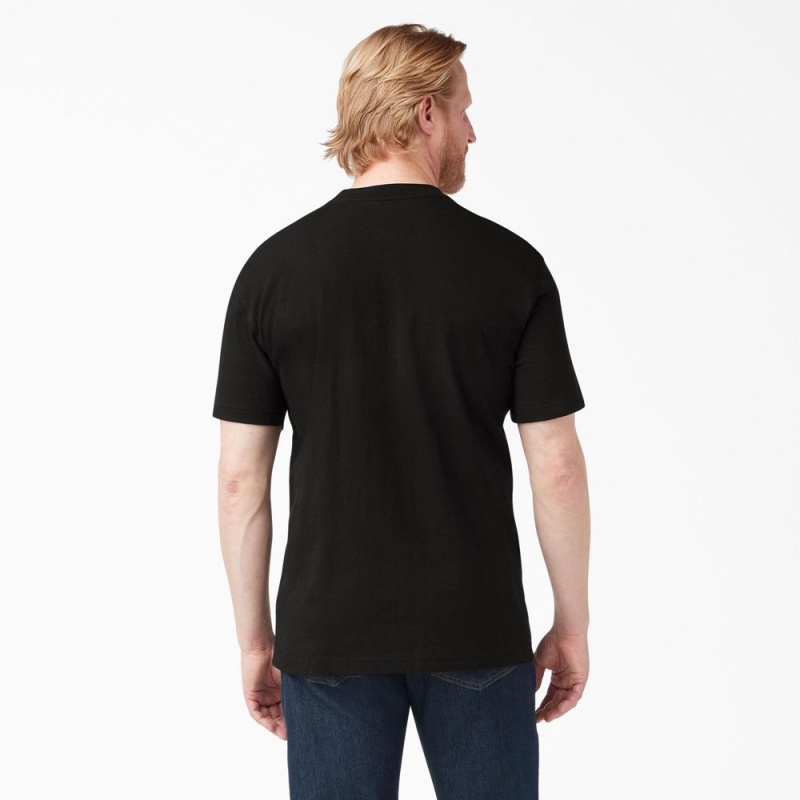 Men's Dickies Heavyweight Short Sleeve Henley T-Shirt Black | 037861DPM