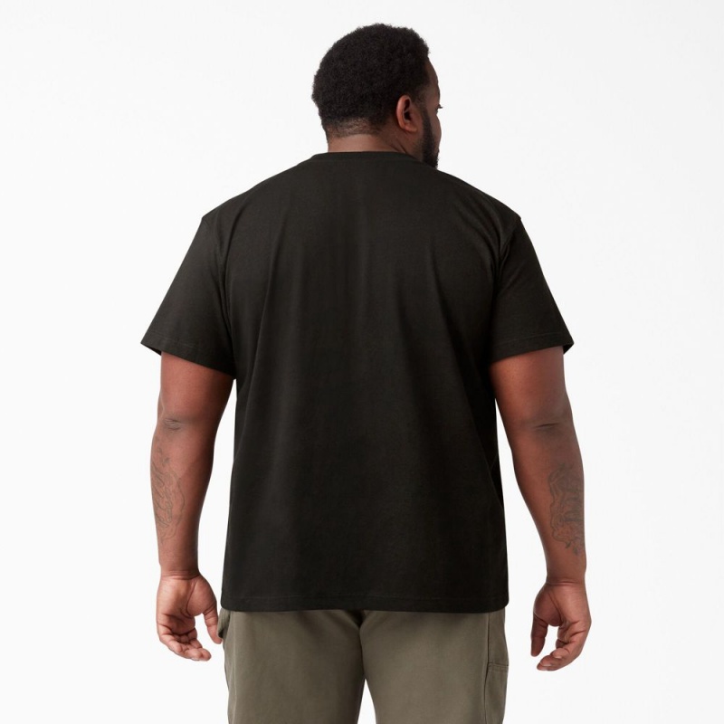 Men's Dickies Heavyweight Short Sleeve Henley T-Shirt Black | 037861DPM