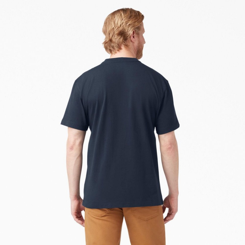 Men's Dickies Heavyweight Short Sleeve Henley T-Shirt Navy | 361950CZU