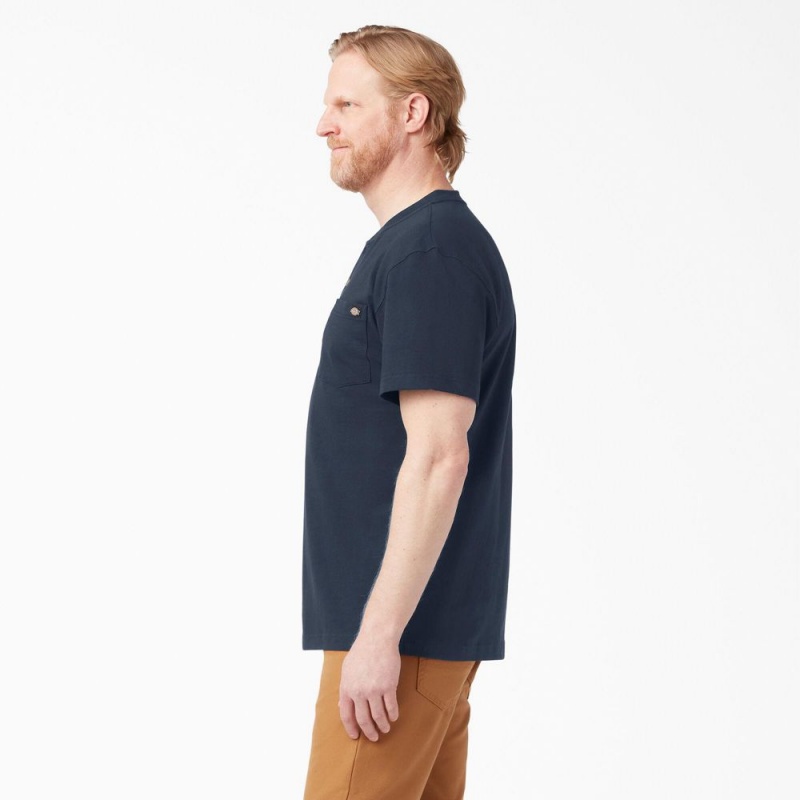 Men's Dickies Heavyweight Short Sleeve Henley T-Shirt Navy | 361950CZU