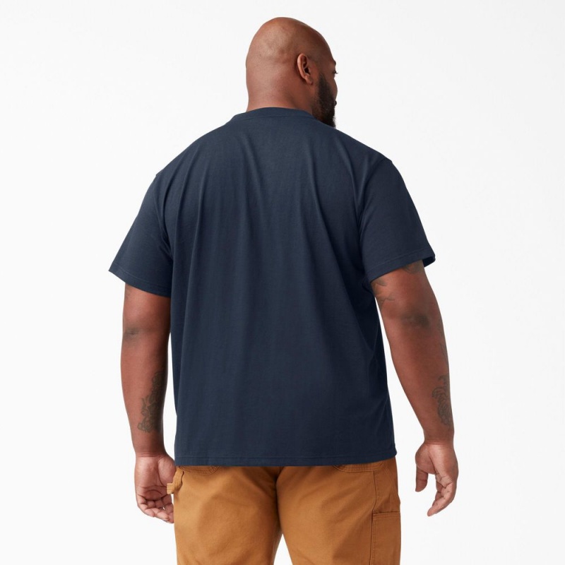 Men's Dickies Heavyweight Short Sleeve Henley T-Shirt Navy | 361950CZU