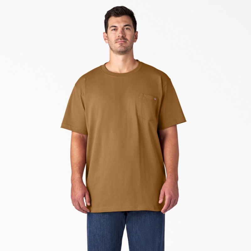 Men's Dickies Heavyweight Short Sleeve Pocket T-Shirt Brown | 371658LNK