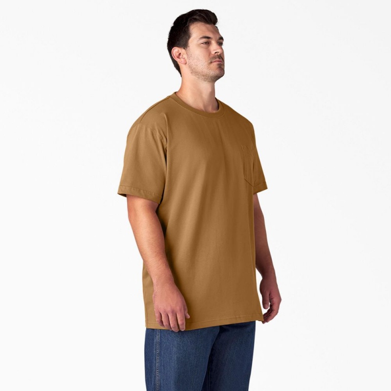 Men's Dickies Heavyweight Short Sleeve Pocket T-Shirt Brown | 371658LNK