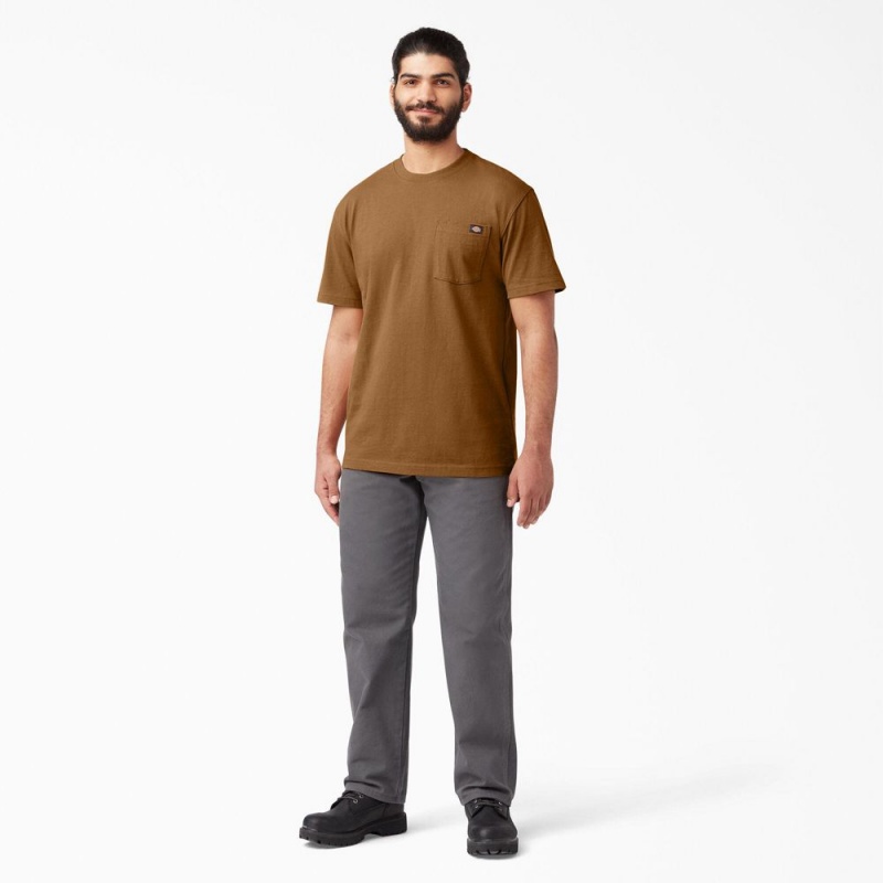 Men's Dickies Heavyweight Short Sleeve Pocket T-Shirt Brown | 371658LNK