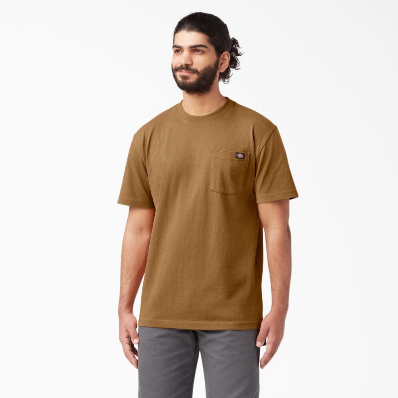 Men\'s Dickies Heavyweight Short Sleeve Pocket T-Shirt Brown | 371658LNK