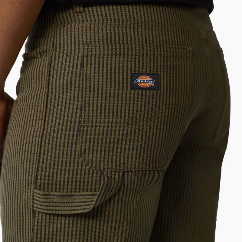 Men's Dickies Hickory Stripe Carpenter Shorts Green | 318275DIX