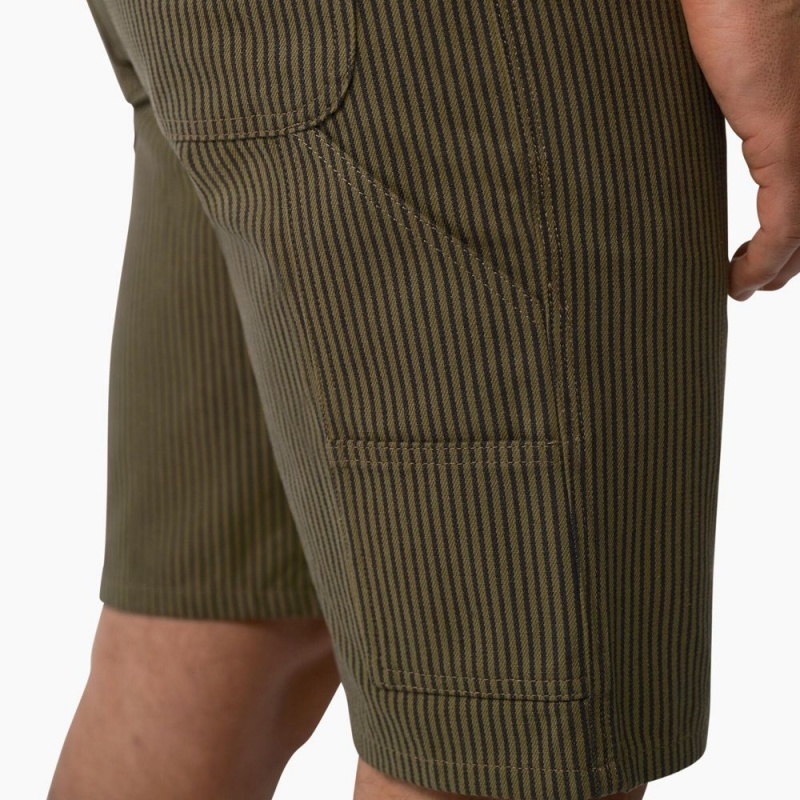 Men's Dickies Hickory Stripe Carpenter Shorts Green | 318275DIX