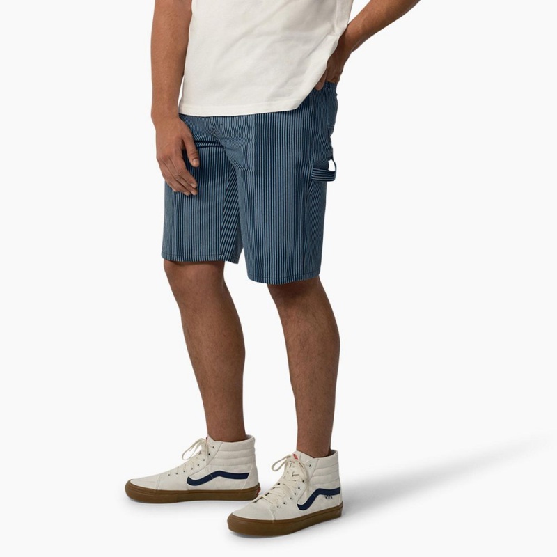 Men's Dickies Hickory Stripe Carpenter Shorts Blue | 193528KBY