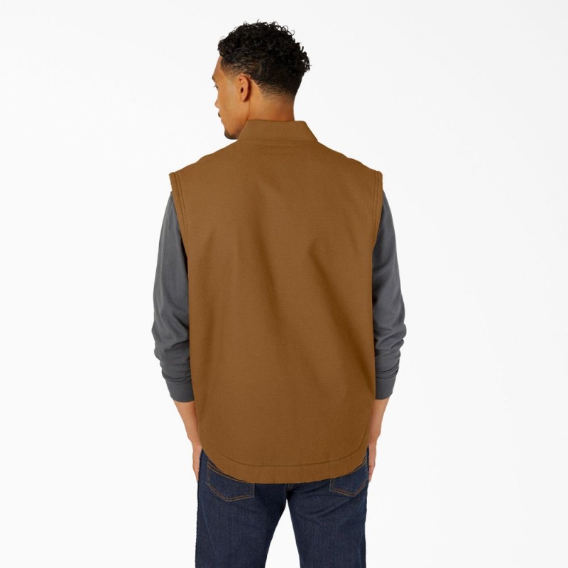 Men's Dickies High Pile Fleece Lined Duck Vest Brown | 746935BRM