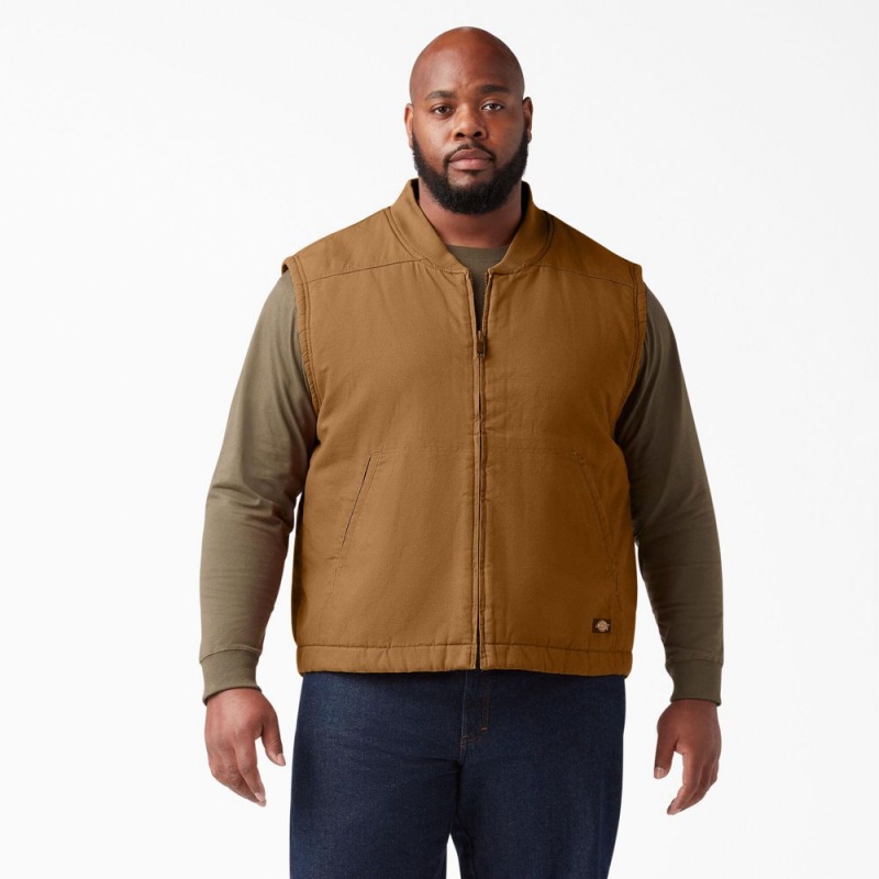 Men's Dickies High Pile Fleece Lined Duck Vest Brown | 746935BRM