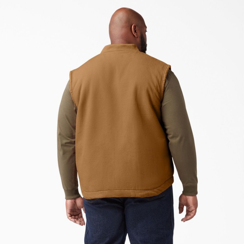 Men's Dickies High Pile Fleece Lined Duck Vest Brown | 746935BRM