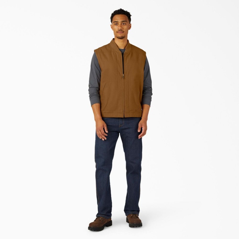 Men's Dickies High Pile Fleece Lined Duck Vest Brown | 746935BRM