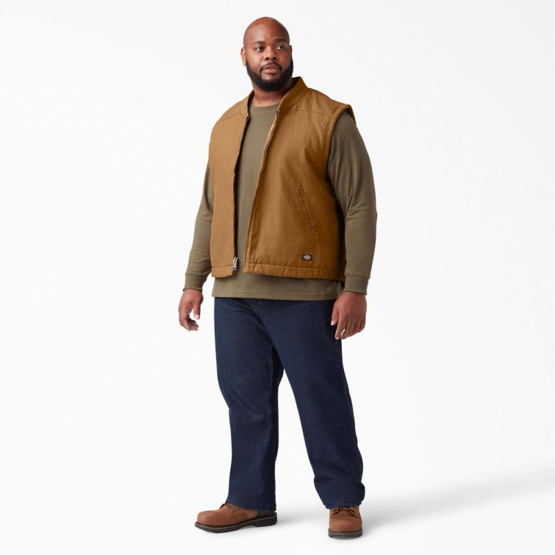 Men's Dickies High Pile Fleece Lined Duck Vest Brown | 746935BRM