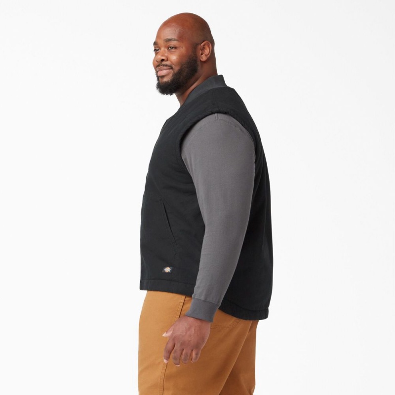 Men's Dickies High Pile Fleece Lined Duck Vest Black | 143705CTA