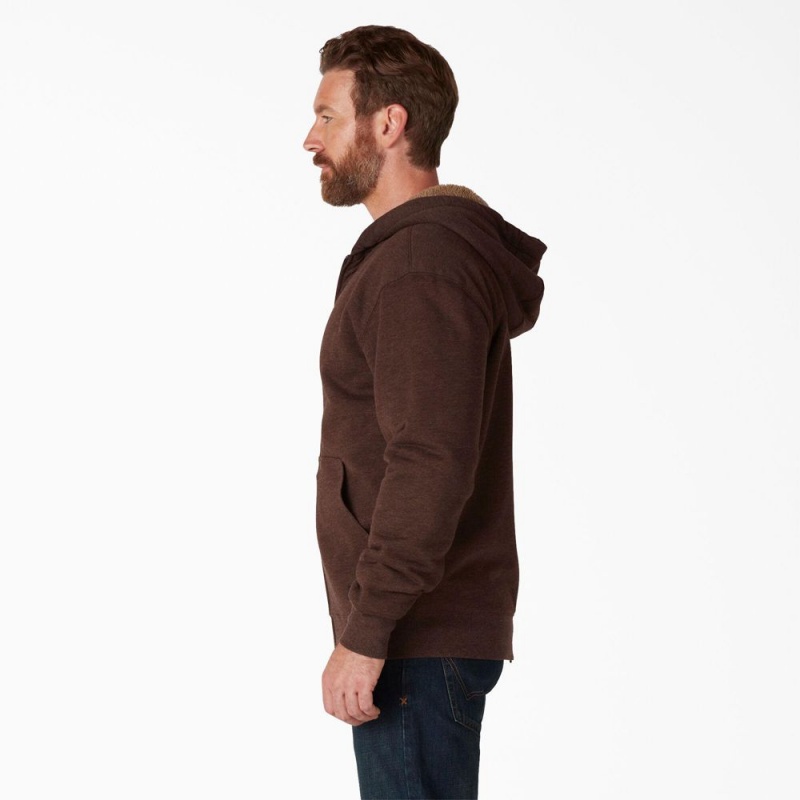 Men's Dickies High Pile Fleece Lined Full Zip Hoodie Brown | 158792MRC