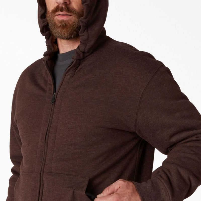 Men's Dickies High Pile Fleece Lined Full Zip Hoodie Brown | 158792MRC