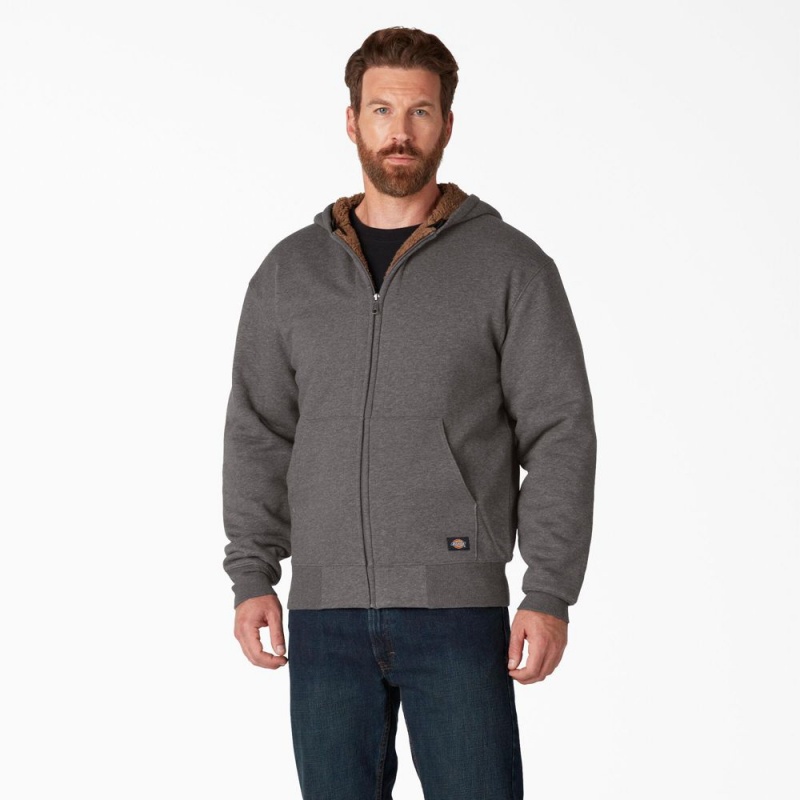 Men\'s Dickies High Pile Fleece Lined Full Zip Hoodie Grey | 530487VXC