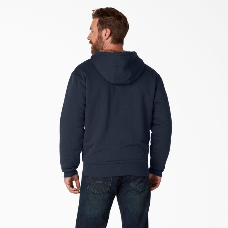 Men's Dickies High Pile Fleece Lined Full Zip Hoodie Navy | 076839KHX