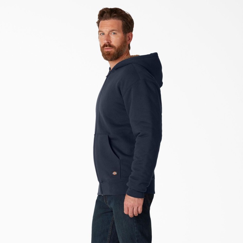 Men's Dickies High Pile Fleece Lined Full Zip Hoodie Navy | 076839KHX