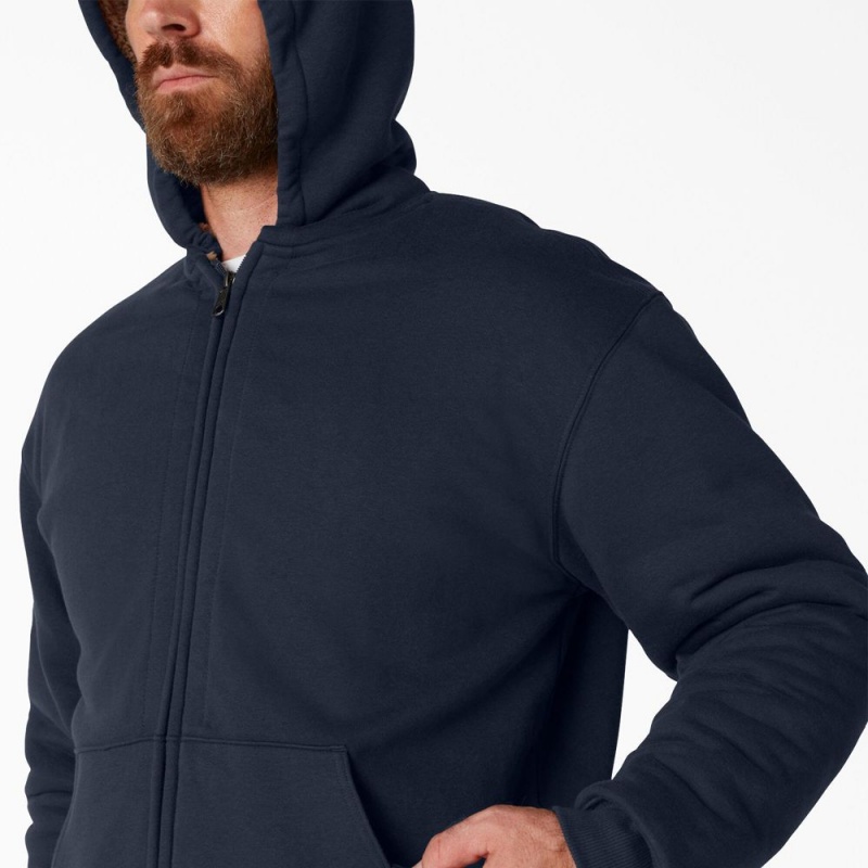 Men's Dickies High Pile Fleece Lined Full Zip Hoodie Navy | 076839KHX