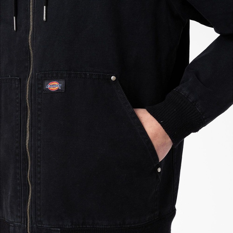 Men's Dickies Hooded Bomber Jacket Black | 256891HGD