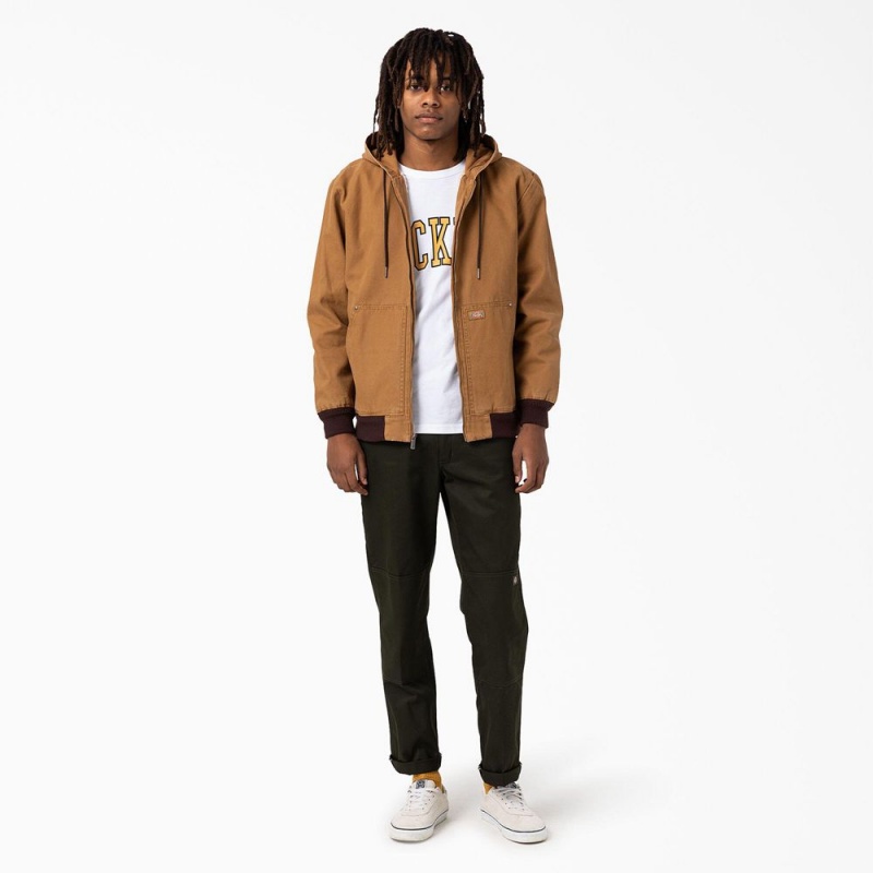 Men's Dickies Hooded Bomber Jacket Brown | 371248GPE