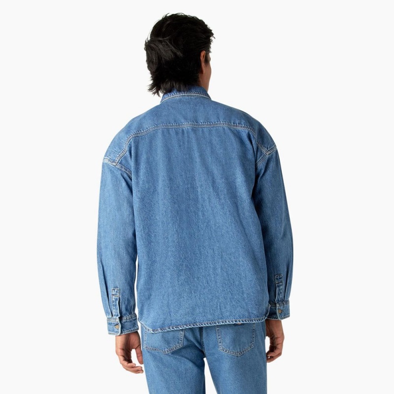 Men's Dickies Houston Denim Shirt Blue | 573648LMQ