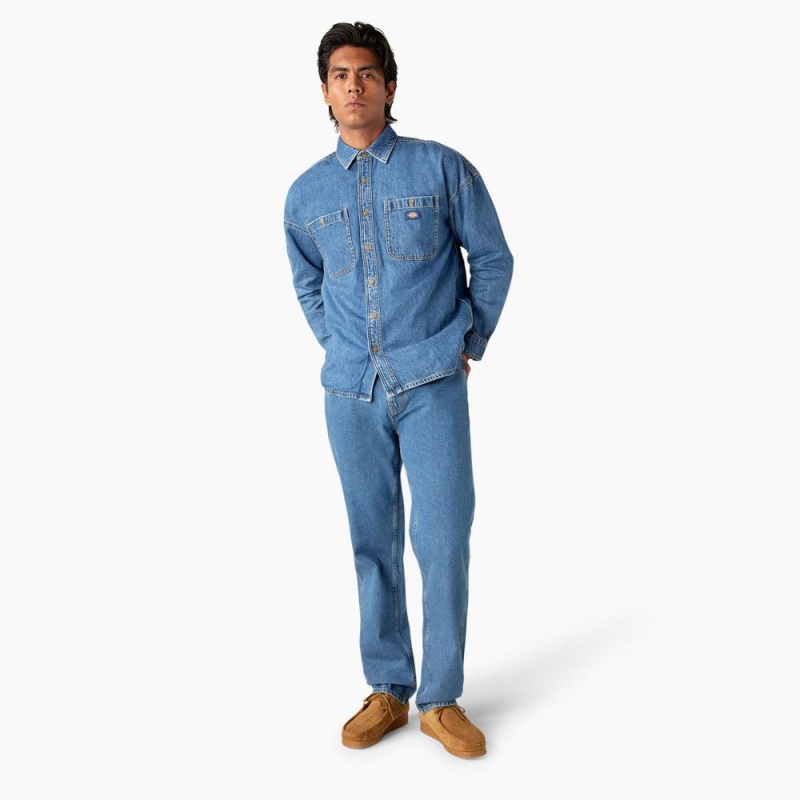 Men's Dickies Houston Relaxed Fit Jeans Blue | 592106GIP