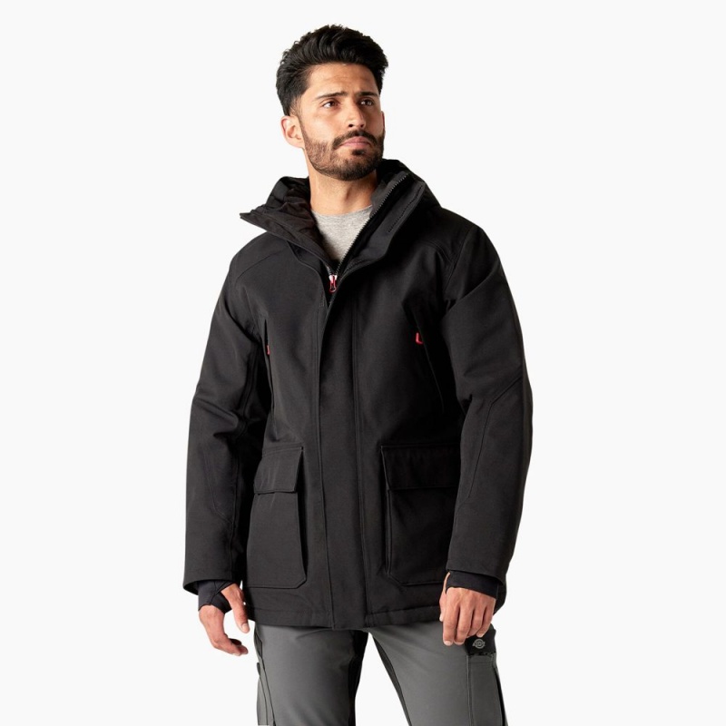 Men\'s Dickies Insulated Parka Jacket Black | 560789SMW