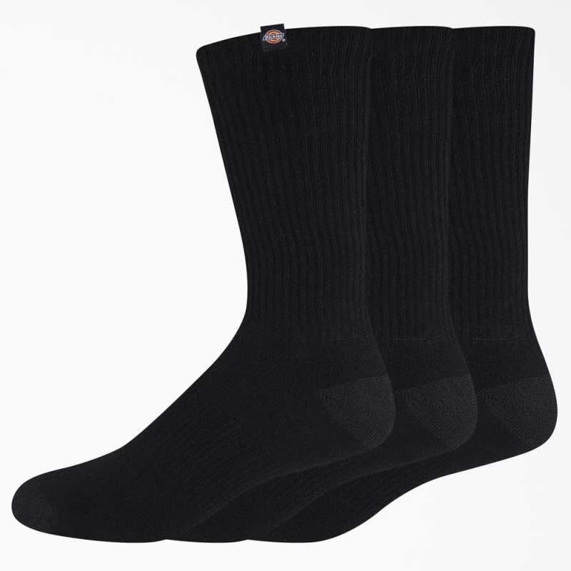 Men\'s Dickies Label Crew 3-Pack Socks Black | 647210IHT