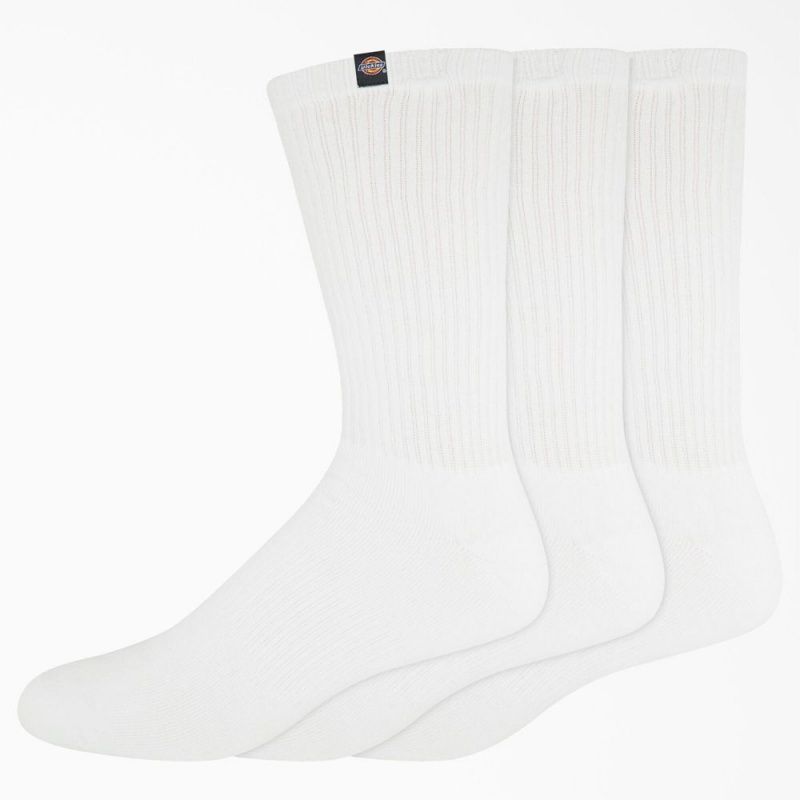 Men\'s Dickies Label Crew 3-Pack Socks White | 736950NVP