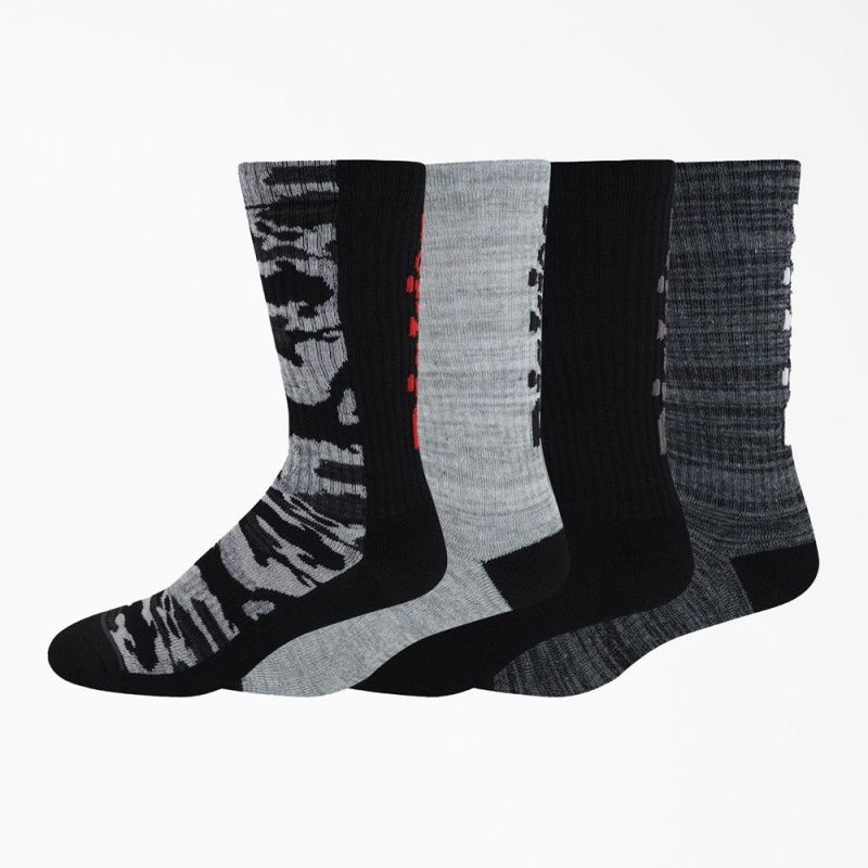 Men\'s Dickies Logo Camo Crew 4-Pack Socks Black | 268347OMH