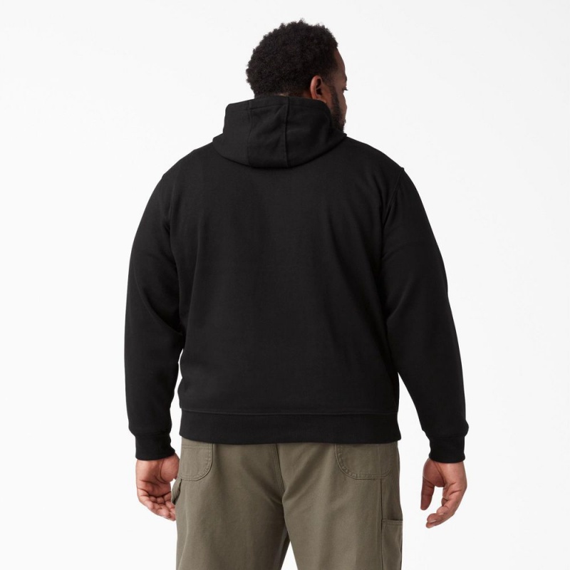 Men's Dickies Logo Sleeve Fleece Hoodie Black | 207861ZMT