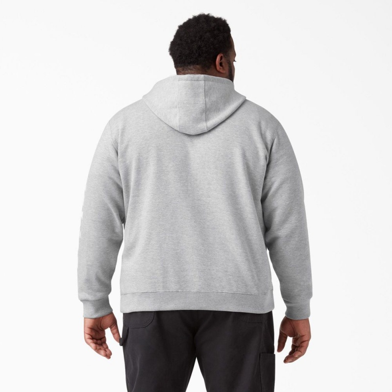 Men's Dickies Logo Sleeve Fleece Hoodie Grey | 150673UMX