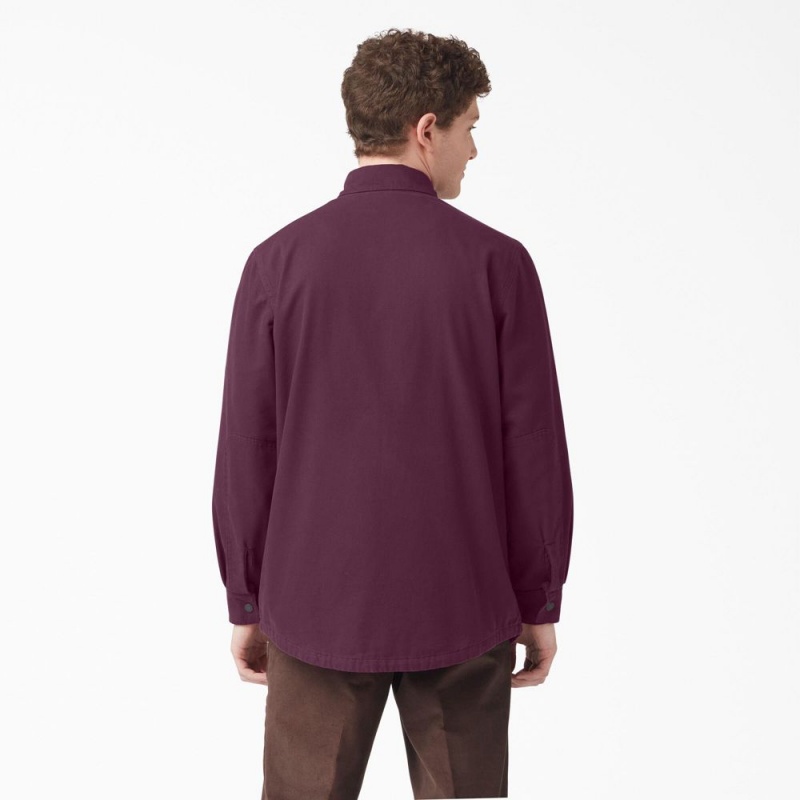 Men's Dickies Long Sleeve Flannel-Lined Duck Shirt Purple | 824316MQR