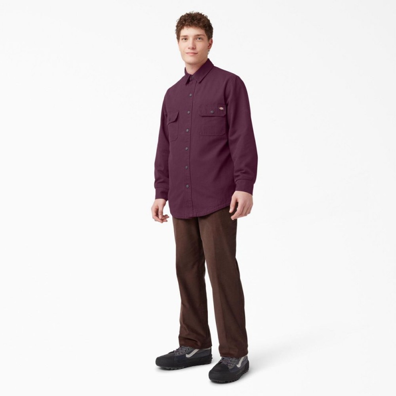 Men's Dickies Long Sleeve Flannel-Lined Duck Shirt Purple | 824316MQR