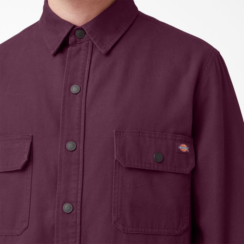 Men's Dickies Long Sleeve Flannel-Lined Duck Shirt Purple | 824316MQR