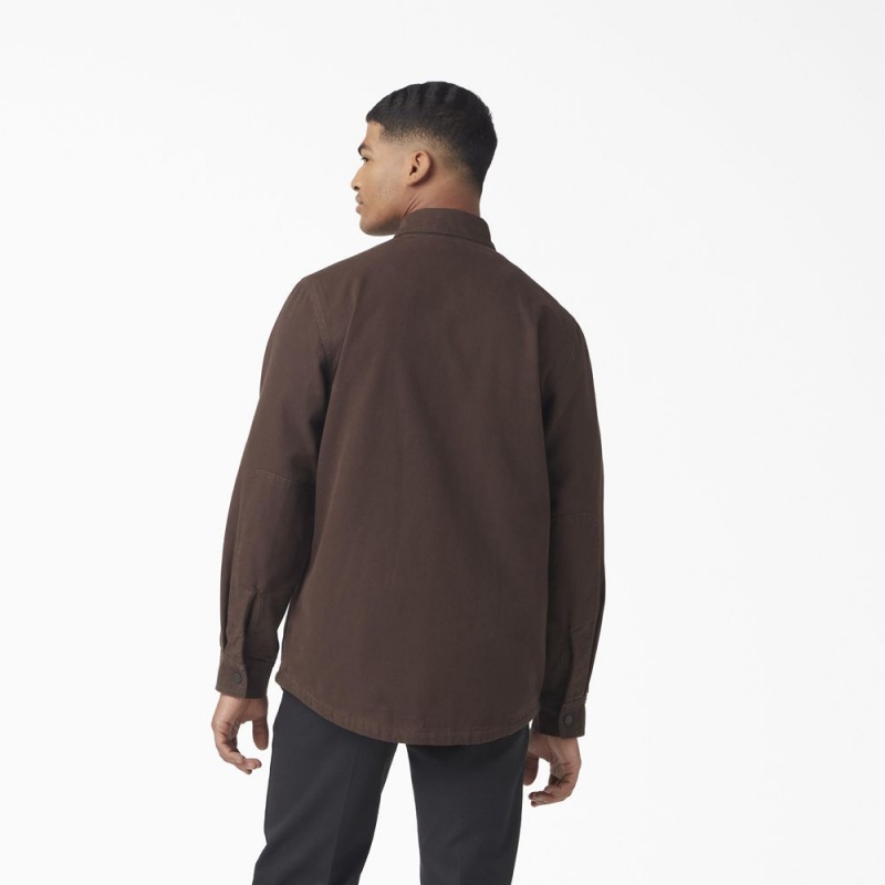 Men's Dickies Long Sleeve Flannel-Lined Duck Shirt Brown | 821647HEX