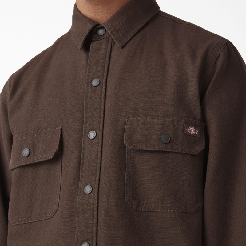 Men's Dickies Long Sleeve Flannel-Lined Duck Shirt Brown | 821647HEX