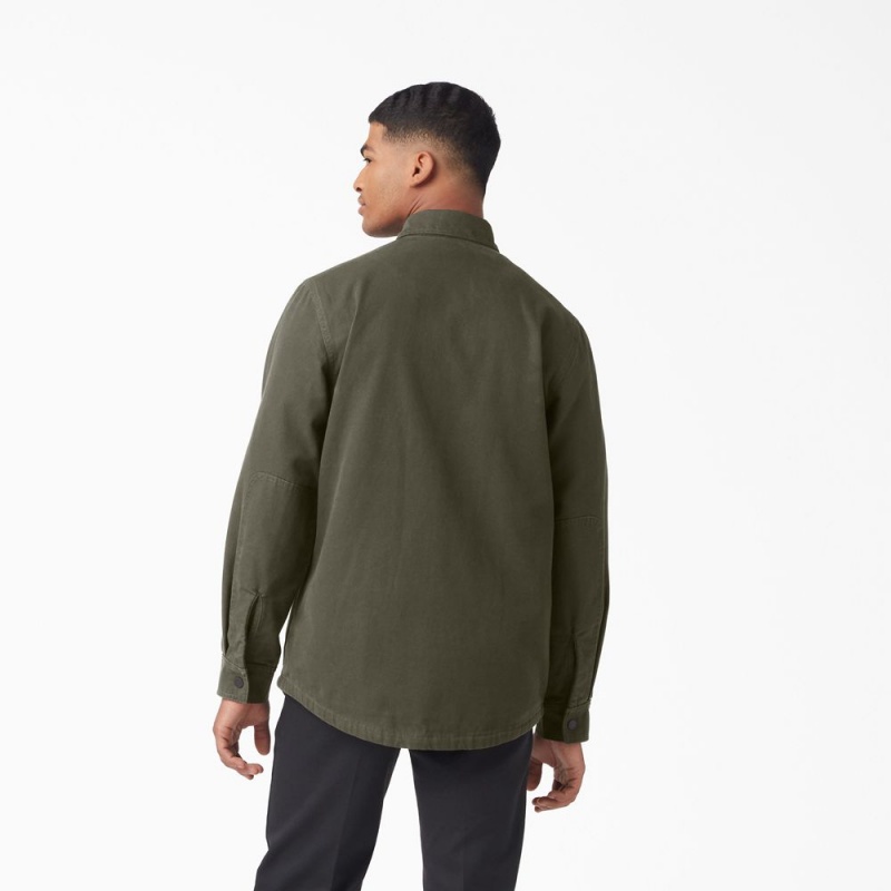 Men's Dickies Long Sleeve Flannel-Lined Duck Shirt Green | 549237QWA