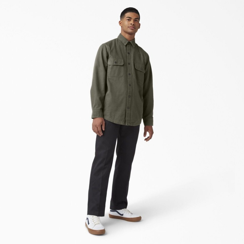 Men's Dickies Long Sleeve Flannel-Lined Duck Shirt Green | 549237QWA