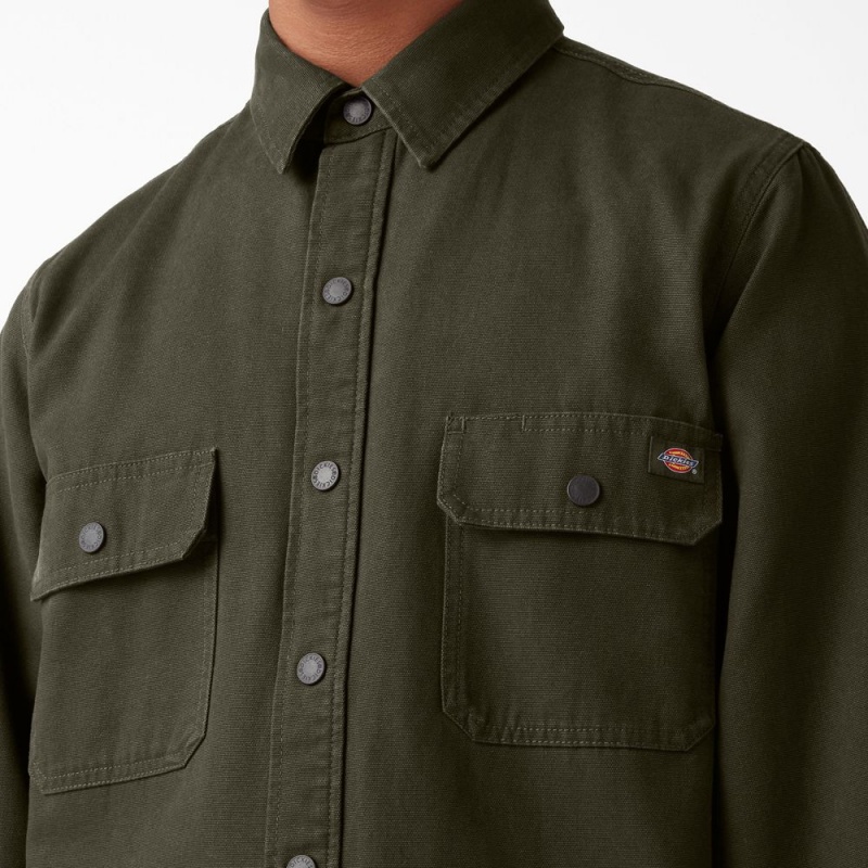 Men's Dickies Long Sleeve Flannel-Lined Duck Shirt Green | 549237QWA