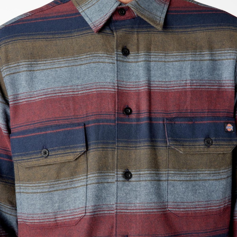 Men's Dickies Long Sleeve Flannel Shirt Grey | 980521ULG