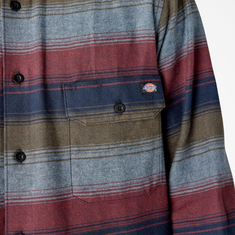 Men's Dickies Long Sleeve Flannel Shirt Grey | 980521ULG