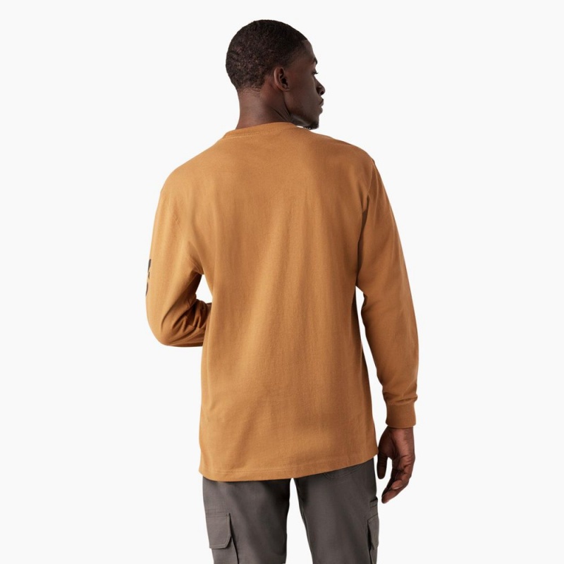 Men's Dickies Long Sleeve Heavyweight Logo T-Shirt Brown | 647013DAE