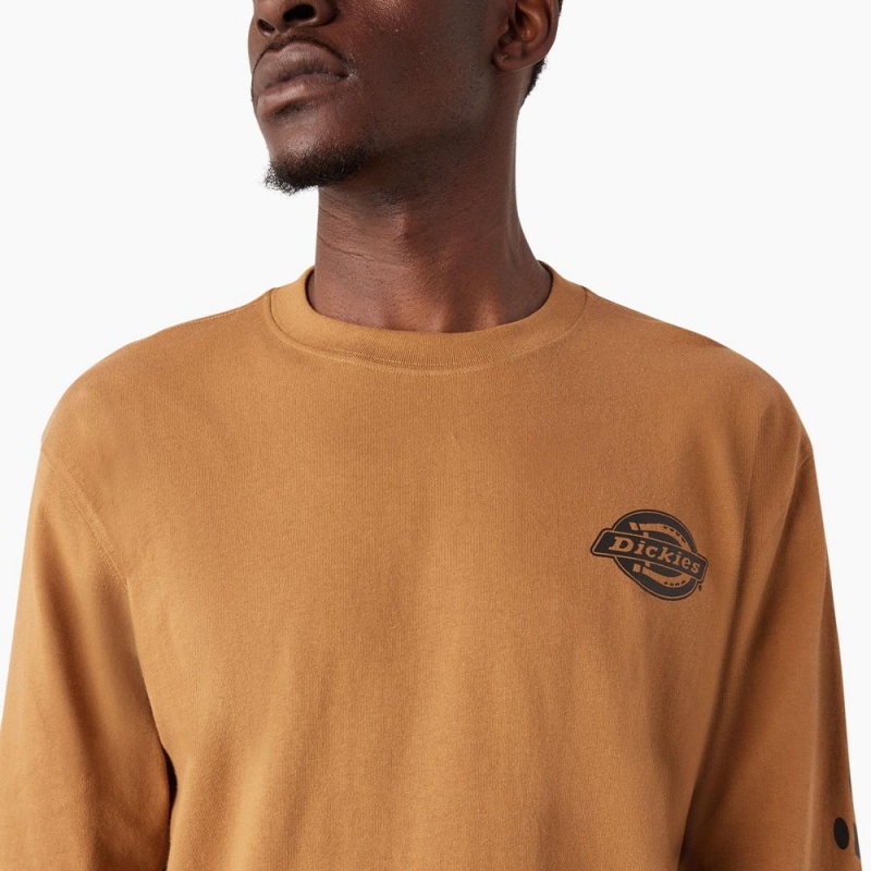 Men's Dickies Long Sleeve Heavyweight Logo T-Shirt Brown | 647013DAE