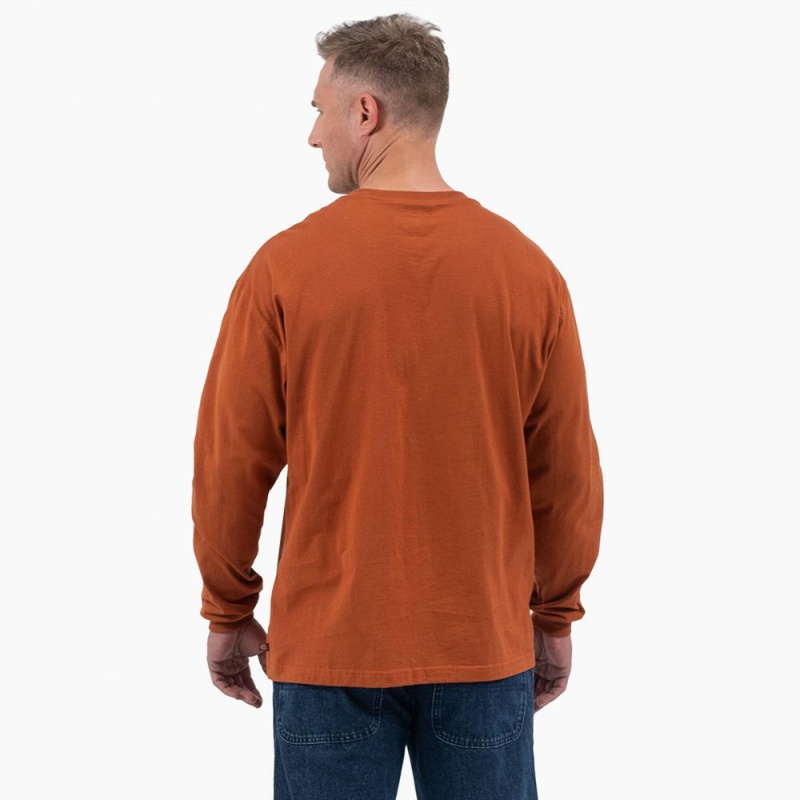 Men's Dickies Long Sleeve Henley T-Shirt Brown | 936485UBT